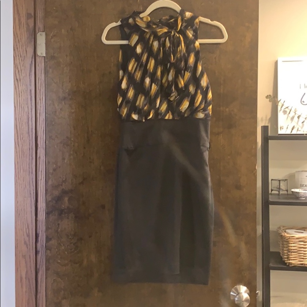 BCBGMAXAXARIA Silk and Chiffon Tie Neck Dress